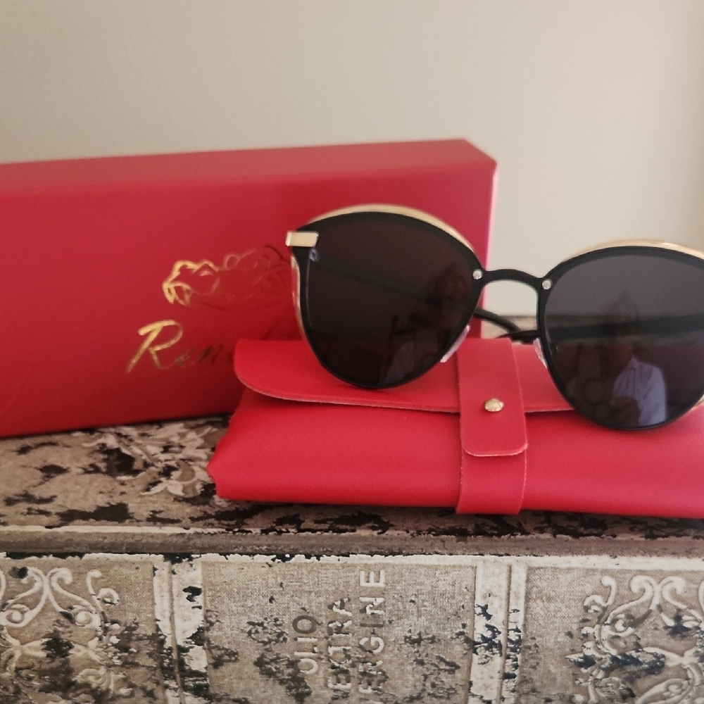 Elegant Black and Gold Sunglasses by. NEW IN BOX